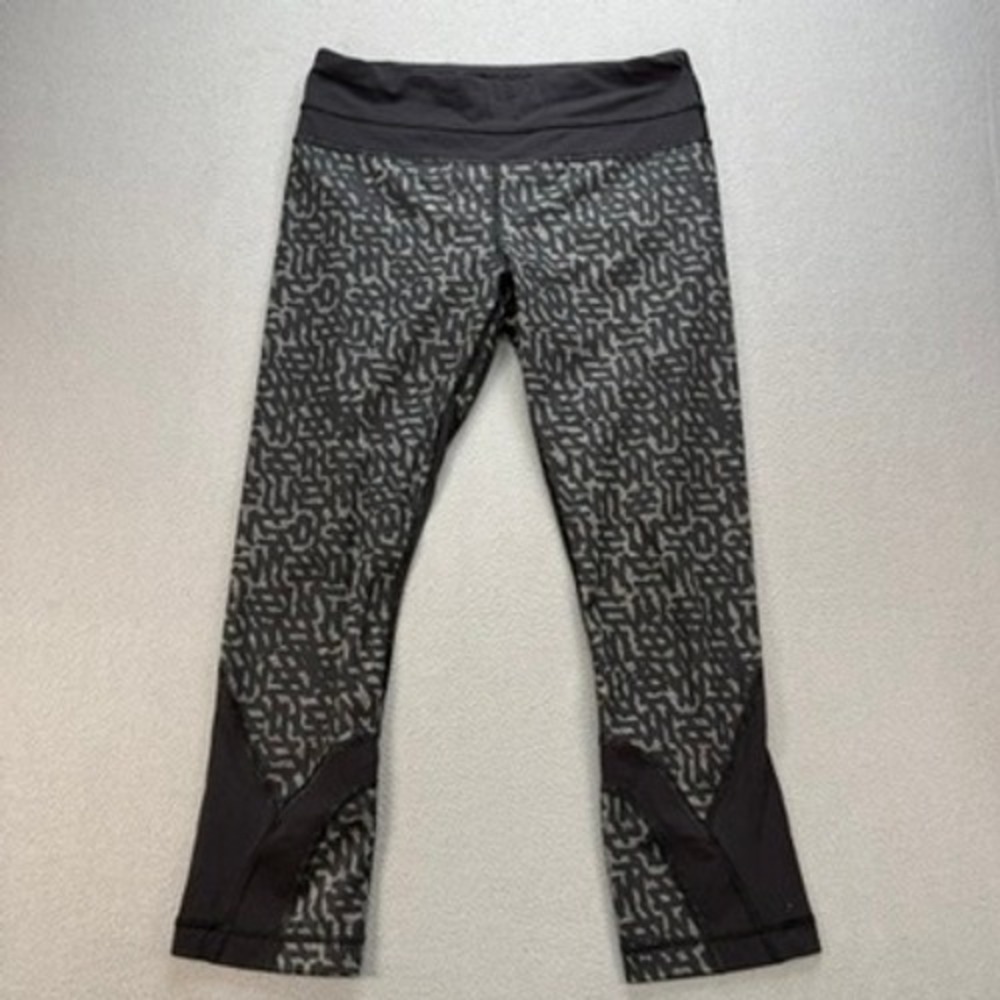 Lululemon Leggings Inspire Crop II Mesh Compression 6 Black Gray Geo Print Yoga - Picture 1 of 11